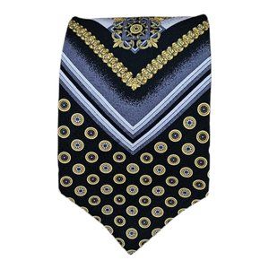 POLIFRONI Black Geometric Baroque Silk Tie HANDMADE CANADA 60"/ 4" EC